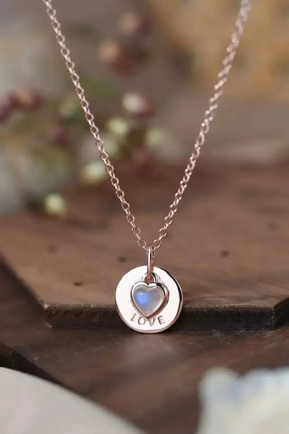 Moonstone LOVE Heart Pendant 925 Sterling Silver Necklace - Godiva Oya Bey