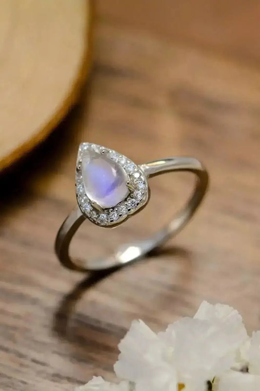 Moonstone Teardrop 925 Sterling Silver Halo Ring - Godiva Oya Bey