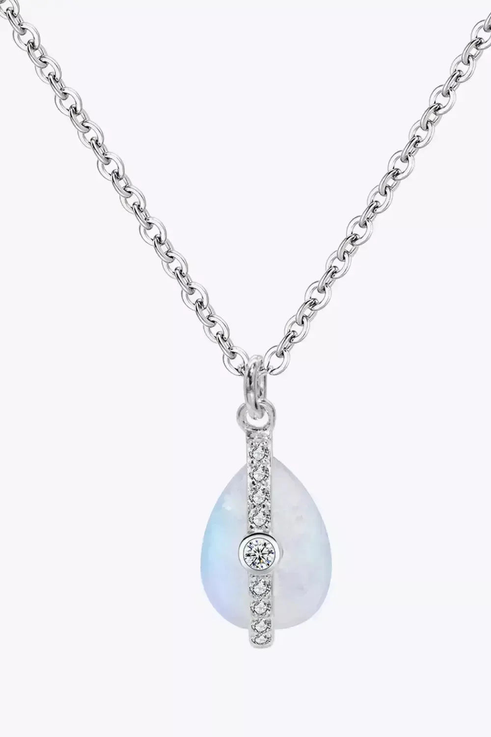 Natural Moonstone and Zircon Pendant Necklace - Godiva Oya Bey