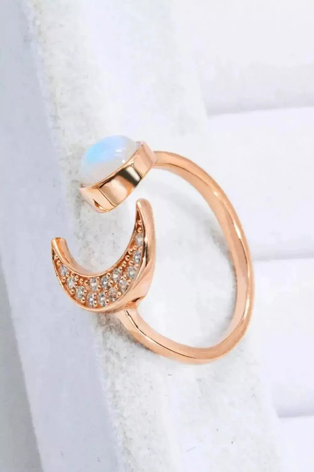 Natural Moonstone and Zircon Sun & Moon Open Ring - Godiva Oya Bey