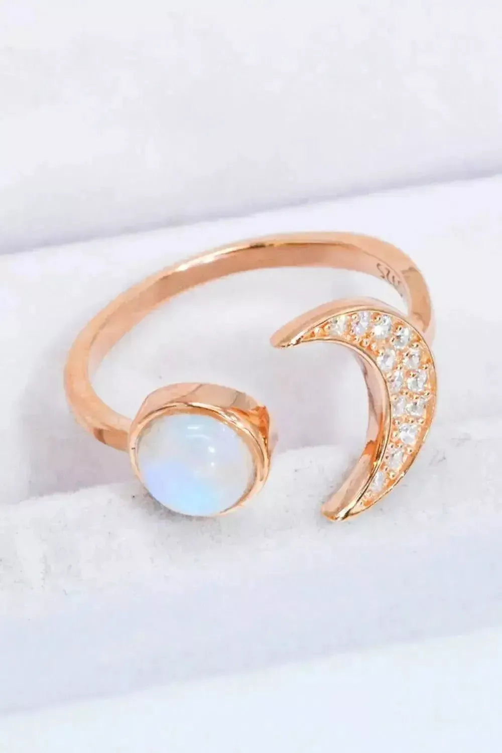 Natural Moonstone and Zircon Sun & Moon Open Ring - Godiva Oya Bey