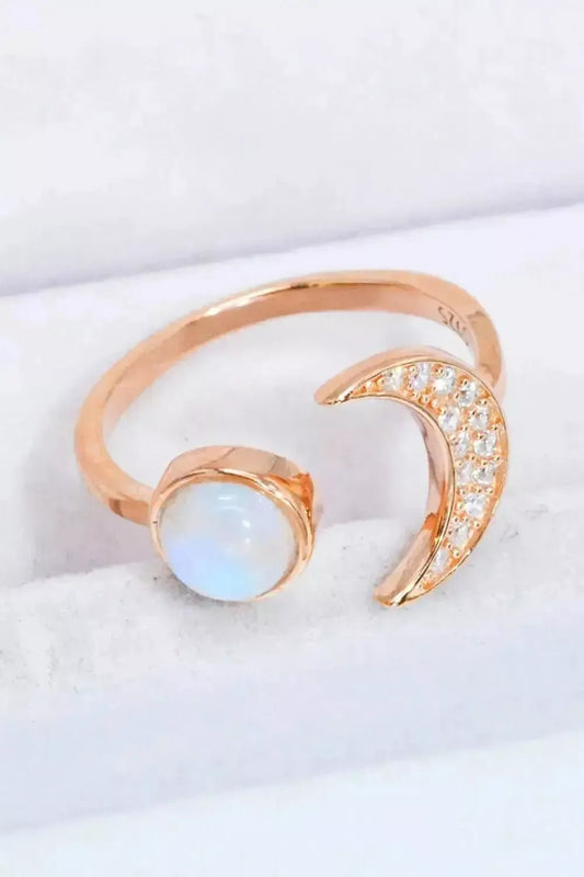 Natural Moonstone and Zircon Sun & Moon Open Ring - Godiva Oya Bey