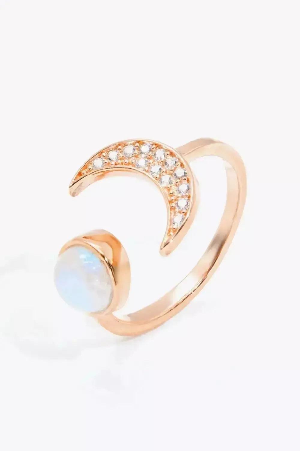 Natural Moonstone and Zircon Sun & Moon Open Ring - Godiva Oya Bey
