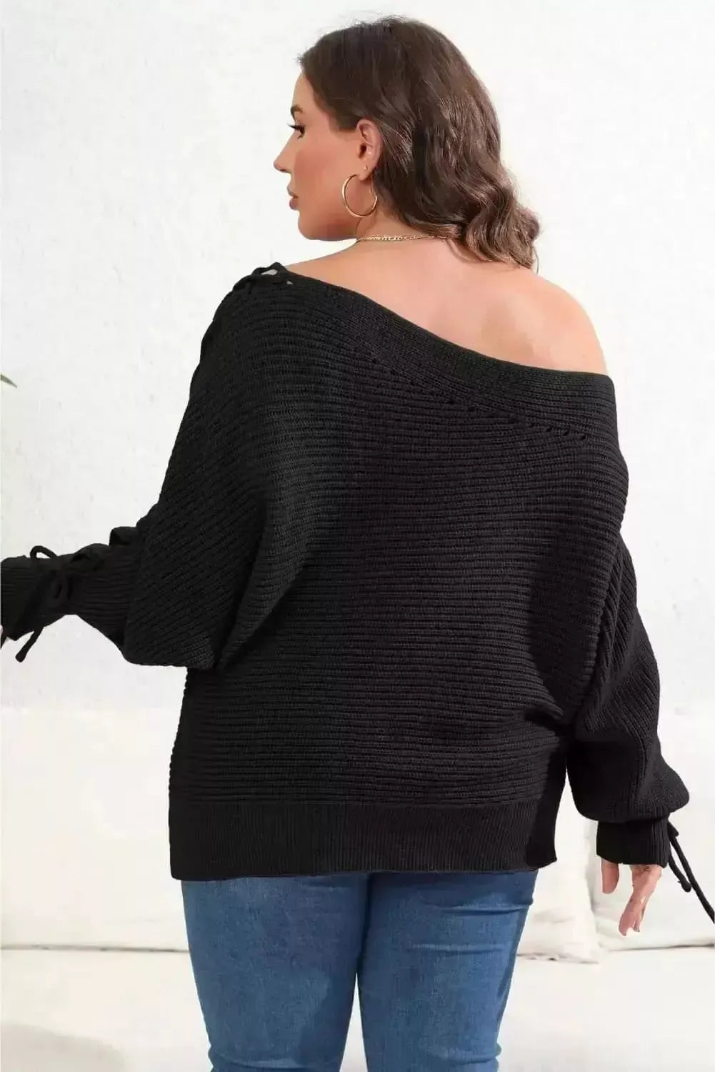 Plus Size One Shoulder Beaded Sweater - Godiva Oya Bey