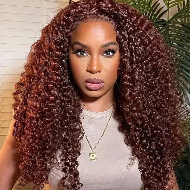 Reddish Brown 13x6 Water Wave Lace Frontal Glueless Wig Copper Red 13X4 Water Wave Human Hair Wigs 5X5 HD Closure Wig PrePlucked - Godiva Oya Bey