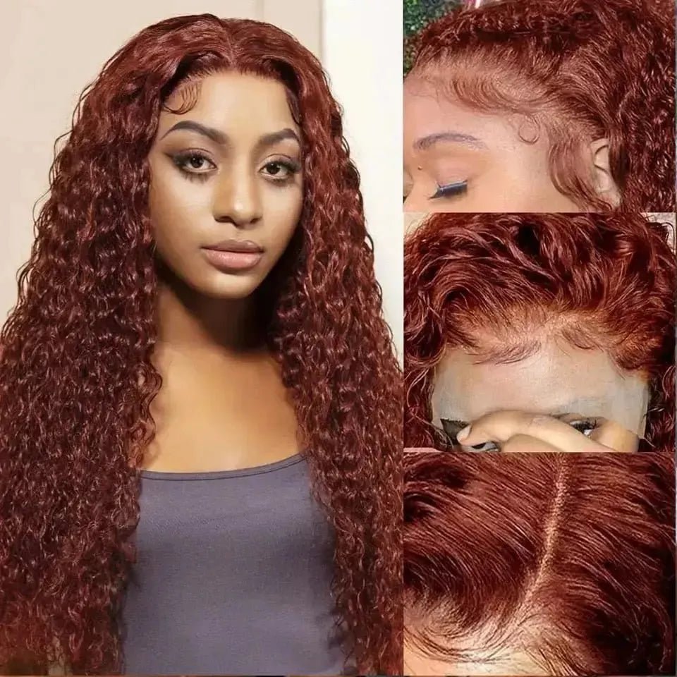 Reddish Brown 13x6 Water Wave Lace Frontal Glueless Wig Copper Red 13X4 Water Wave Human Hair Wigs 5X5 HD Closure Wig PrePlucked - Godiva Oya Bey