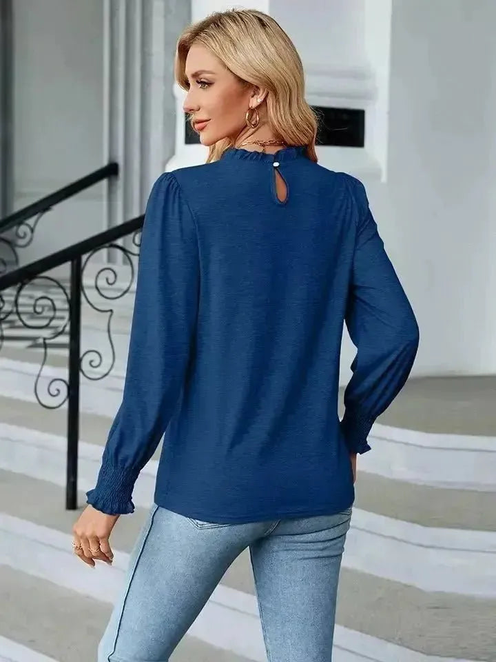 Round Neck Flounce Sleeve Blouse - Godiva Oya Bey