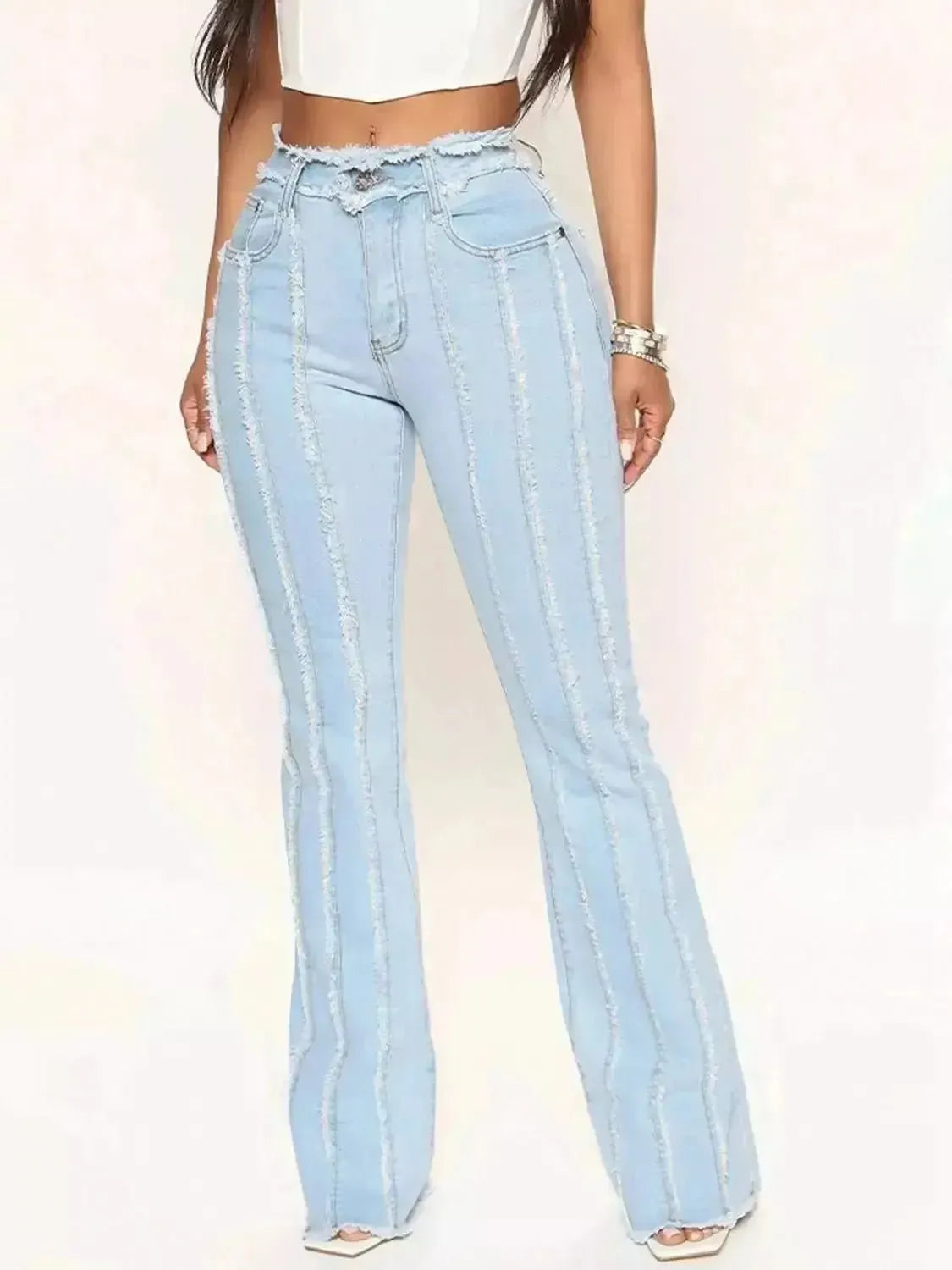 Striped Raw Hem Jeans - Godiva Oya Bey