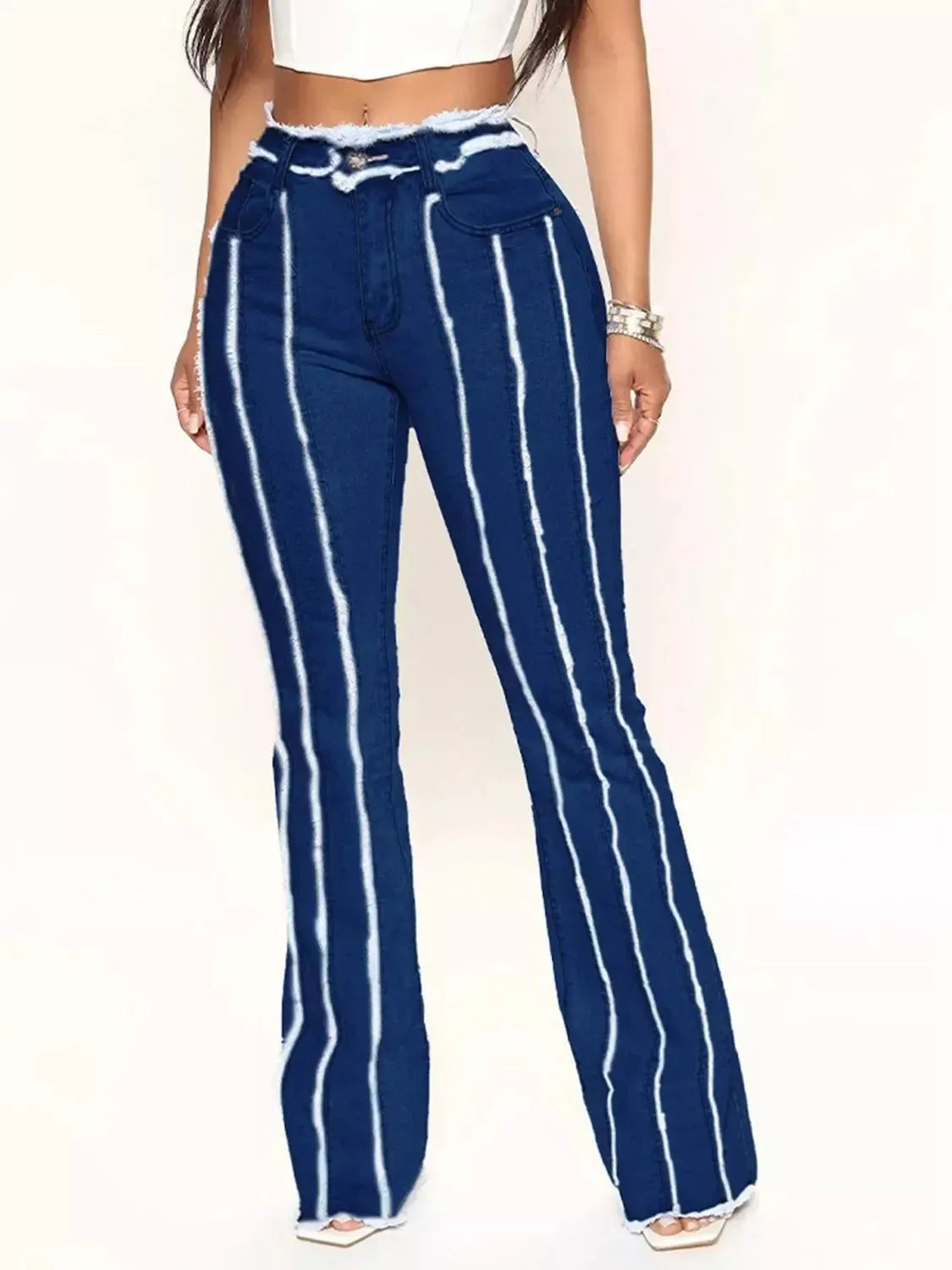 Striped Raw Hem Jeans - Godiva Oya Bey